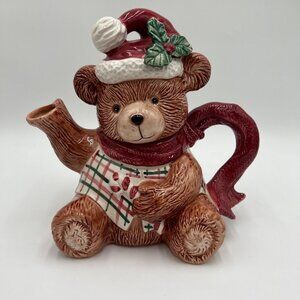 Fitz & Floyd Plaid Teddy Bear Christmas Teapot 1991